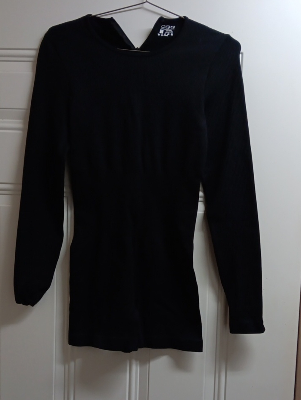 OQQ Black Ribbed Long Sleeve With Thumb holes Shorts Body Suit